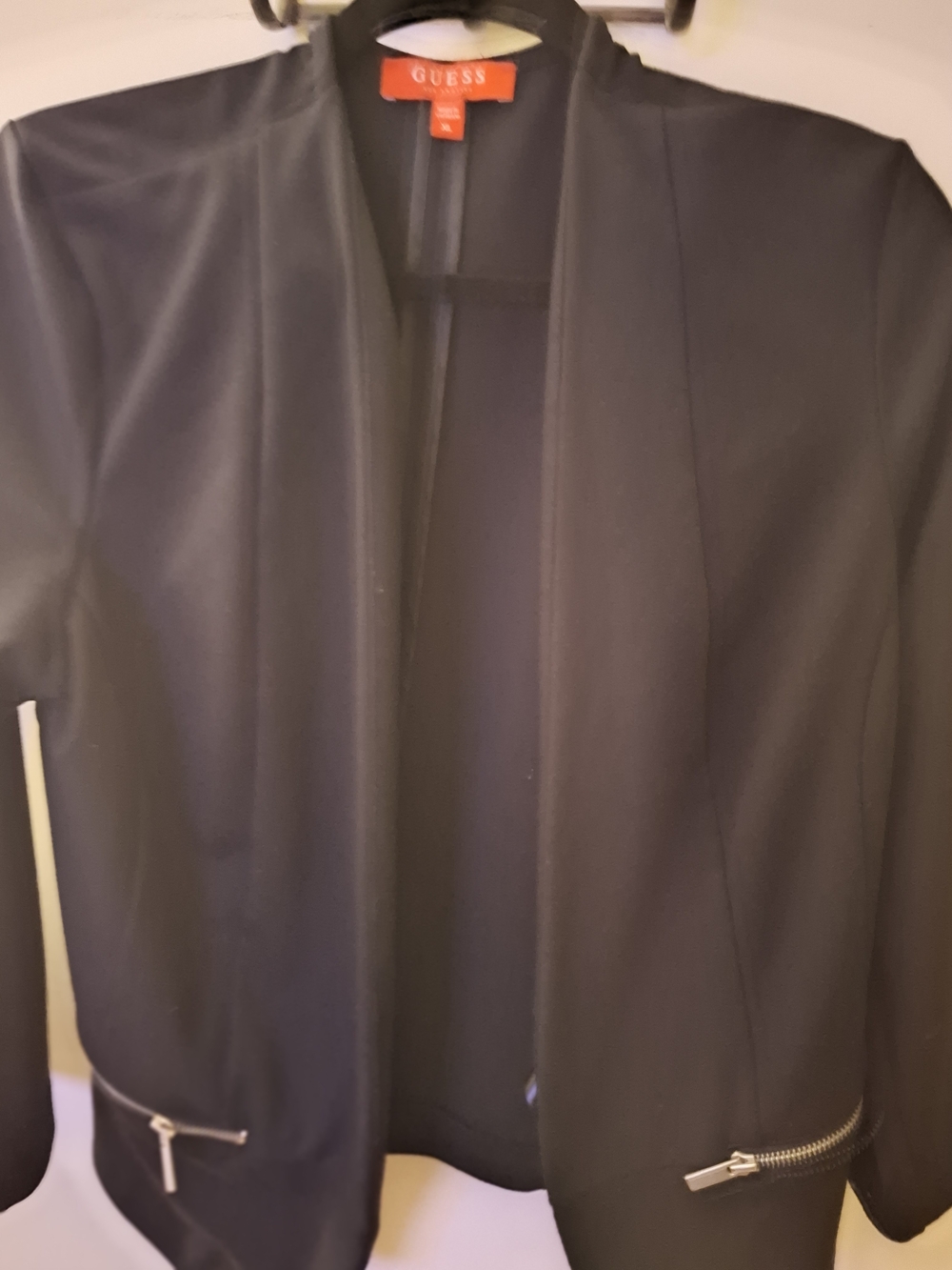 GUESS Black Open-Front Blazer with Zip Pocket Details